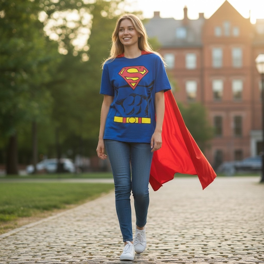 Rubies Superman Costume M Womens T Shirt Detachable Cape Halloween DC Comics